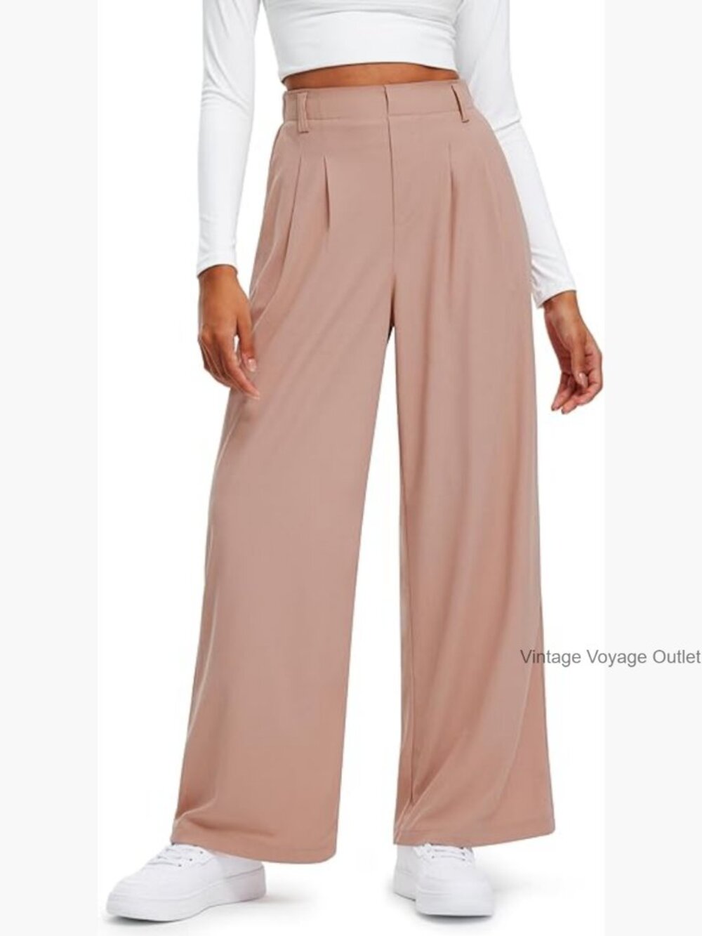High Waisted Wide Leg Pants Waffle Knit Palazzo Trousers with Pockets